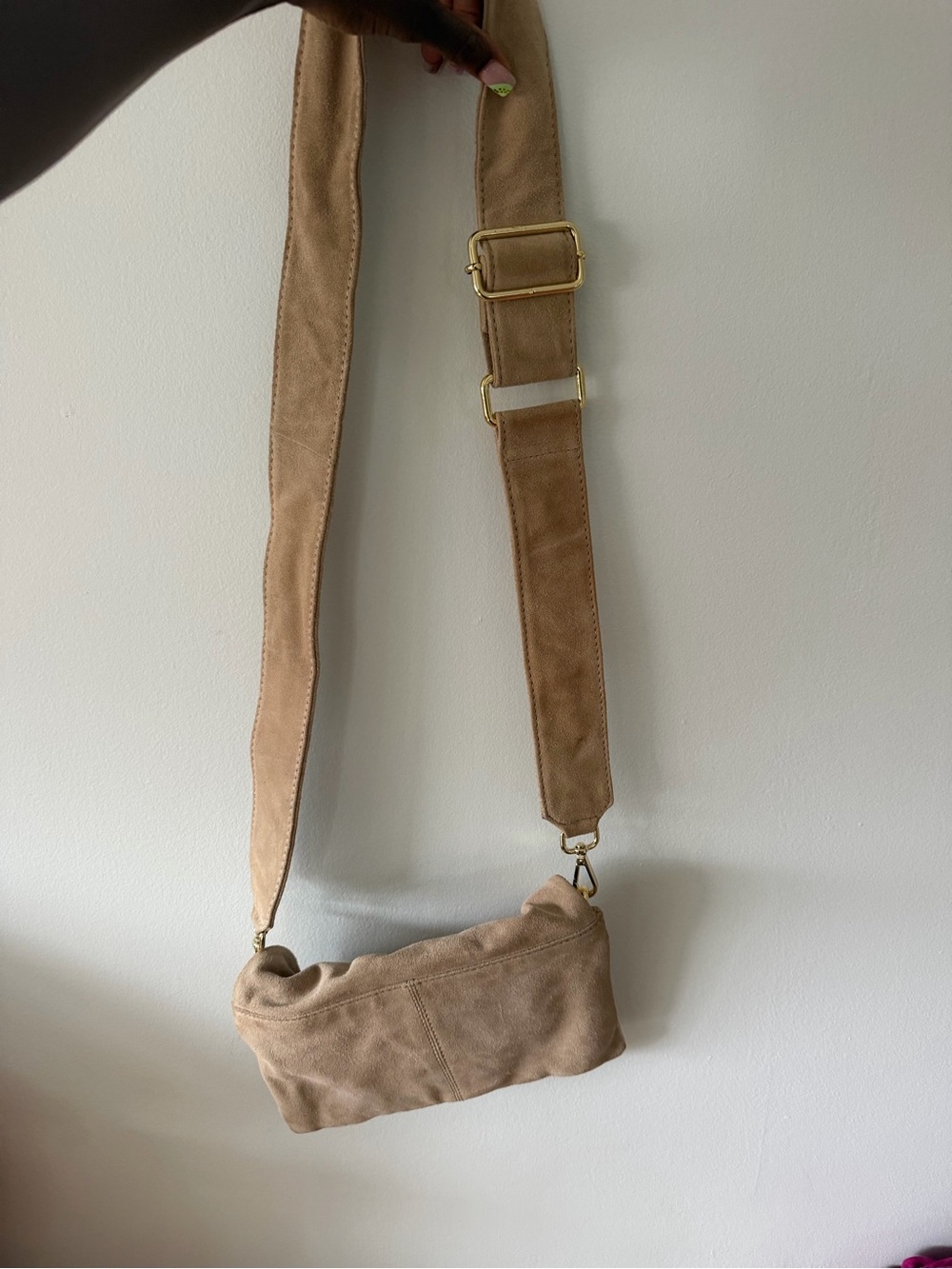 ASOS Suede Crossbody Bag in Tan with Wide Strap